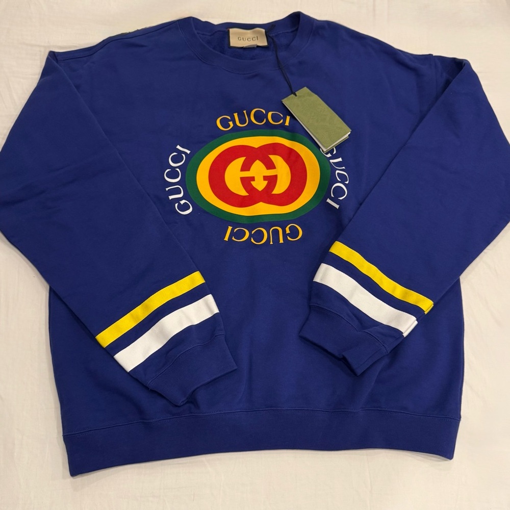 Gucci Blue Logo Men's Sweater Size XL